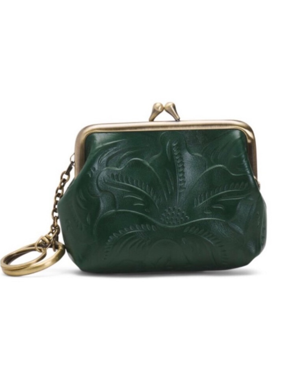 NWT Patricia Nash Borse Fob Frame Pouch soft Green Leather Coin Purse